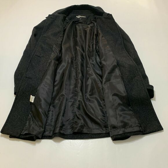 JP 1893 Missy PeaCoat Size 8 Womens Black Wool Collared Button Front Velvet Trim - Picture 3 of 12